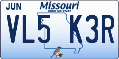 MO license plate VL5K3R