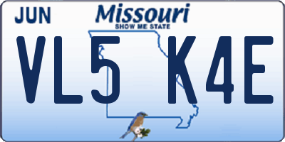 MO license plate VL5K4E
