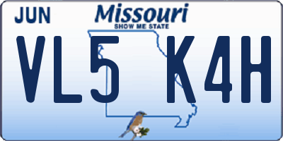 MO license plate VL5K4H