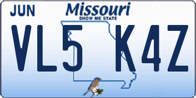 MO license plate VL5K4Z