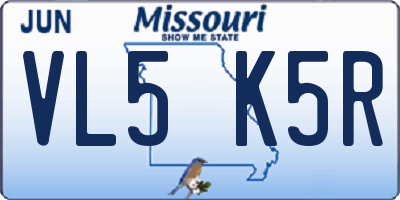 MO license plate VL5K5R