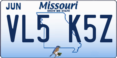 MO license plate VL5K5Z