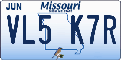 MO license plate VL5K7R