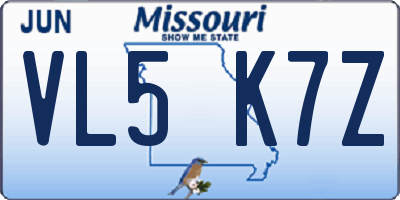 MO license plate VL5K7Z
