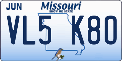 MO license plate VL5K8O
