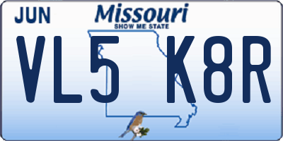 MO license plate VL5K8R