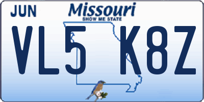 MO license plate VL5K8Z