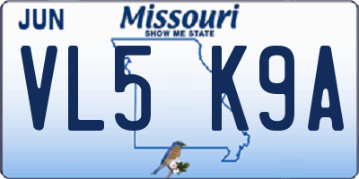 MO license plate VL5K9A