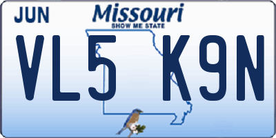 MO license plate VL5K9N