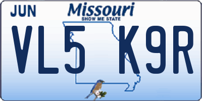 MO license plate VL5K9R