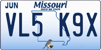 MO license plate VL5K9X
