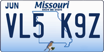 MO license plate VL5K9Z