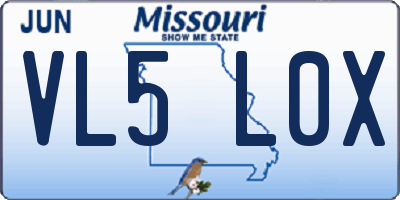 MO license plate VL5L0X