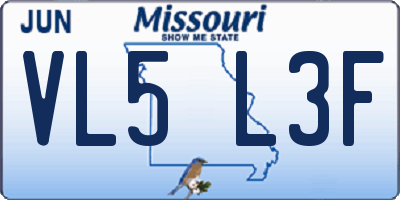 MO license plate VL5L3F