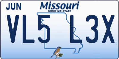 MO license plate VL5L3X