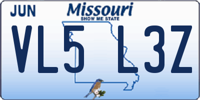 MO license plate VL5L3Z