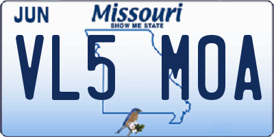 MO license plate VL5M0A
