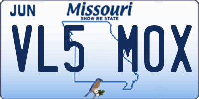MO license plate VL5M0X