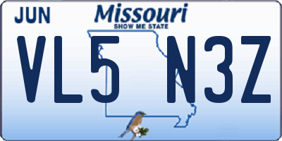 MO license plate VL5N3Z