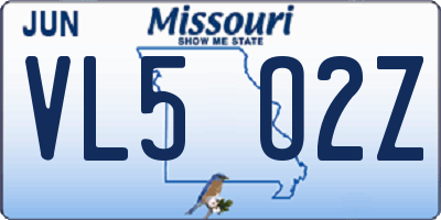 MO license plate VL5O2Z