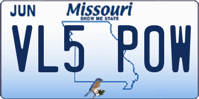 MO license plate VL5P0W