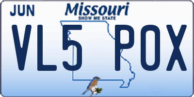 MO license plate VL5P0X