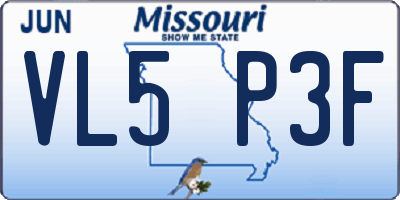 MO license plate VL5P3F