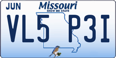 MO license plate VL5P3I