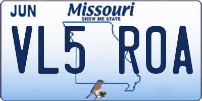 MO license plate VL5R0A