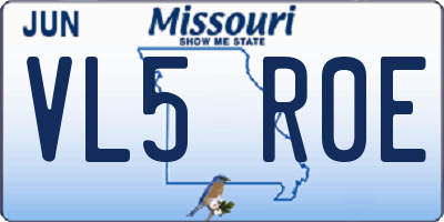 MO license plate VL5R0E