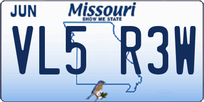 MO license plate VL5R3W