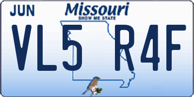 MO license plate VL5R4F