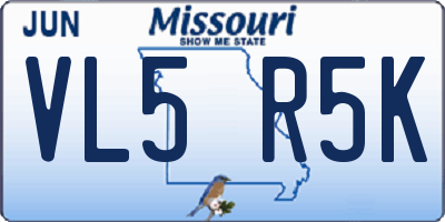 MO license plate VL5R5K