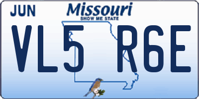 MO license plate VL5R6E