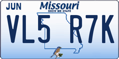 MO license plate VL5R7K