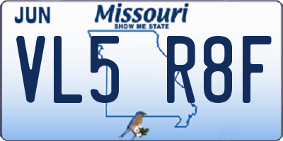 MO license plate VL5R8F