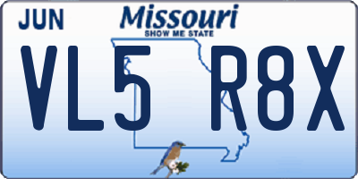 MO license plate VL5R8X