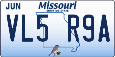 MO license plate VL5R9A