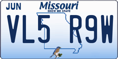 MO license plate VL5R9W