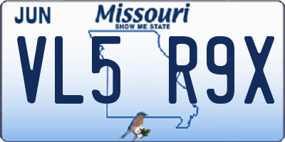 MO license plate VL5R9X