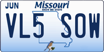 MO license plate VL5S0W