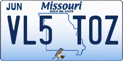 MO license plate VL5T0Z