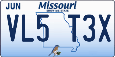 MO license plate VL5T3X