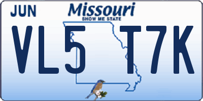 MO license plate VL5T7K