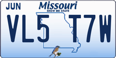 MO license plate VL5T7W