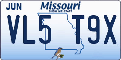 MO license plate VL5T9X