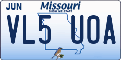 MO license plate VL5U0A