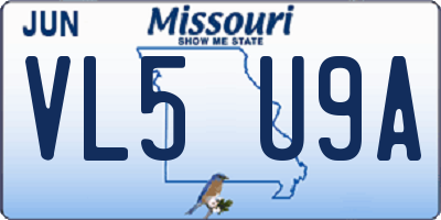 MO license plate VL5U9A