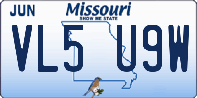 MO license plate VL5U9W