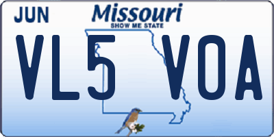 MO license plate VL5V0A